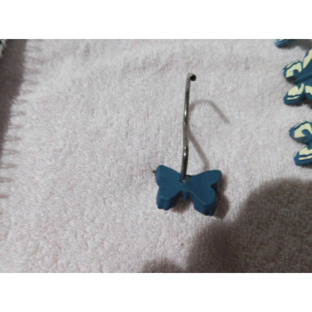12 Vintage Blue and White Butterfly shower Curtain Hooks excellent condition